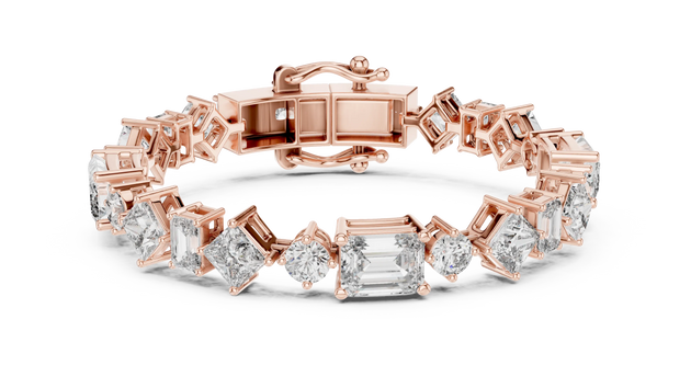 Front View: Emerald Cut Diamond Tennis Bracelet with Prong Setting in 14k Rose Gold - Lab Grown - Driona Jewels