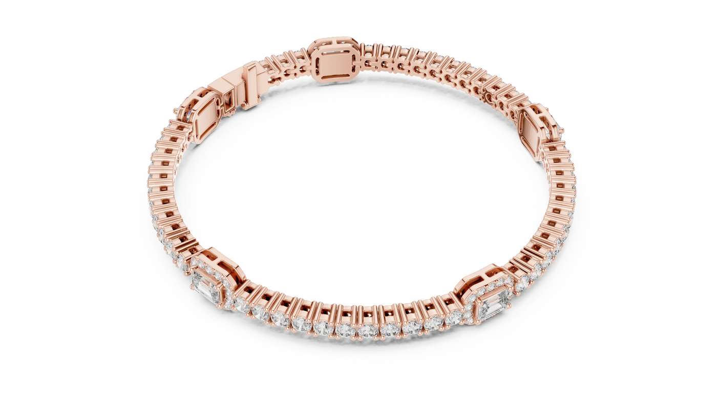 Top View: Emerald Cut Diamond Tennis Bracelet with Prong Setting in 14k Rose Gold - Lab Grown - Driona Jewels