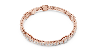 Top View: Emerald Cut Diamond Tennis Bracelet with Prong Setting in 14k Rose Gold - Lab Grown - Driona Jewels