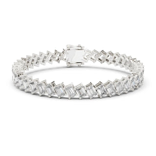 Front View: Emerald Diamond Tennis Bracelet with Prong Setting in 14k White Gold - Lab Grown - Driona Jewels