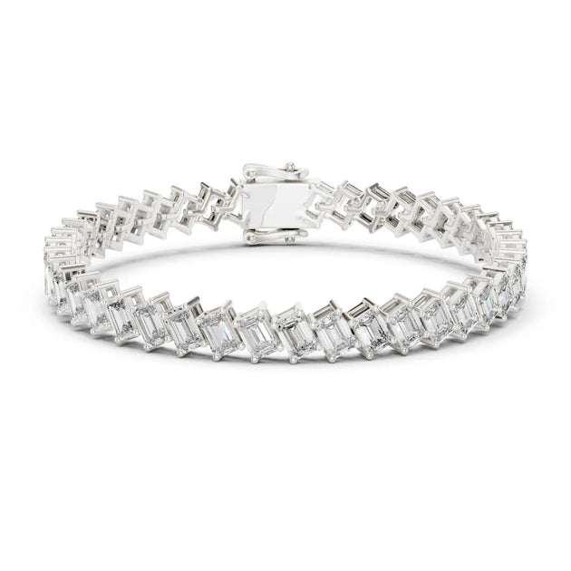 Front View: Emerald Diamond Tennis Bracelet with Prong Setting in 14k White Gold - Lab Grown - Driona Jewels