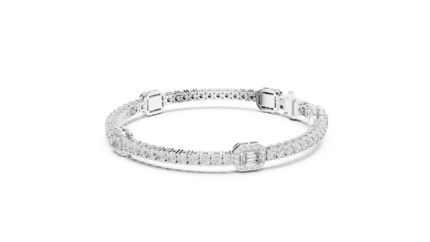 Top View: Emerald Cut Diamond Tennis Bracelet with Prong Setting in 14k White Gold - Lab Grown - Driona Jewels