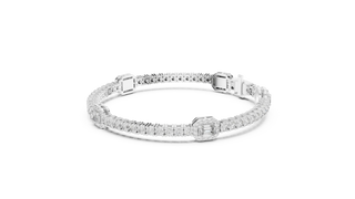 Top View: Emerald Cut Diamond Tennis Bracelet with Prong Setting in 14k White Gold - Lab Grown - Driona Jewels