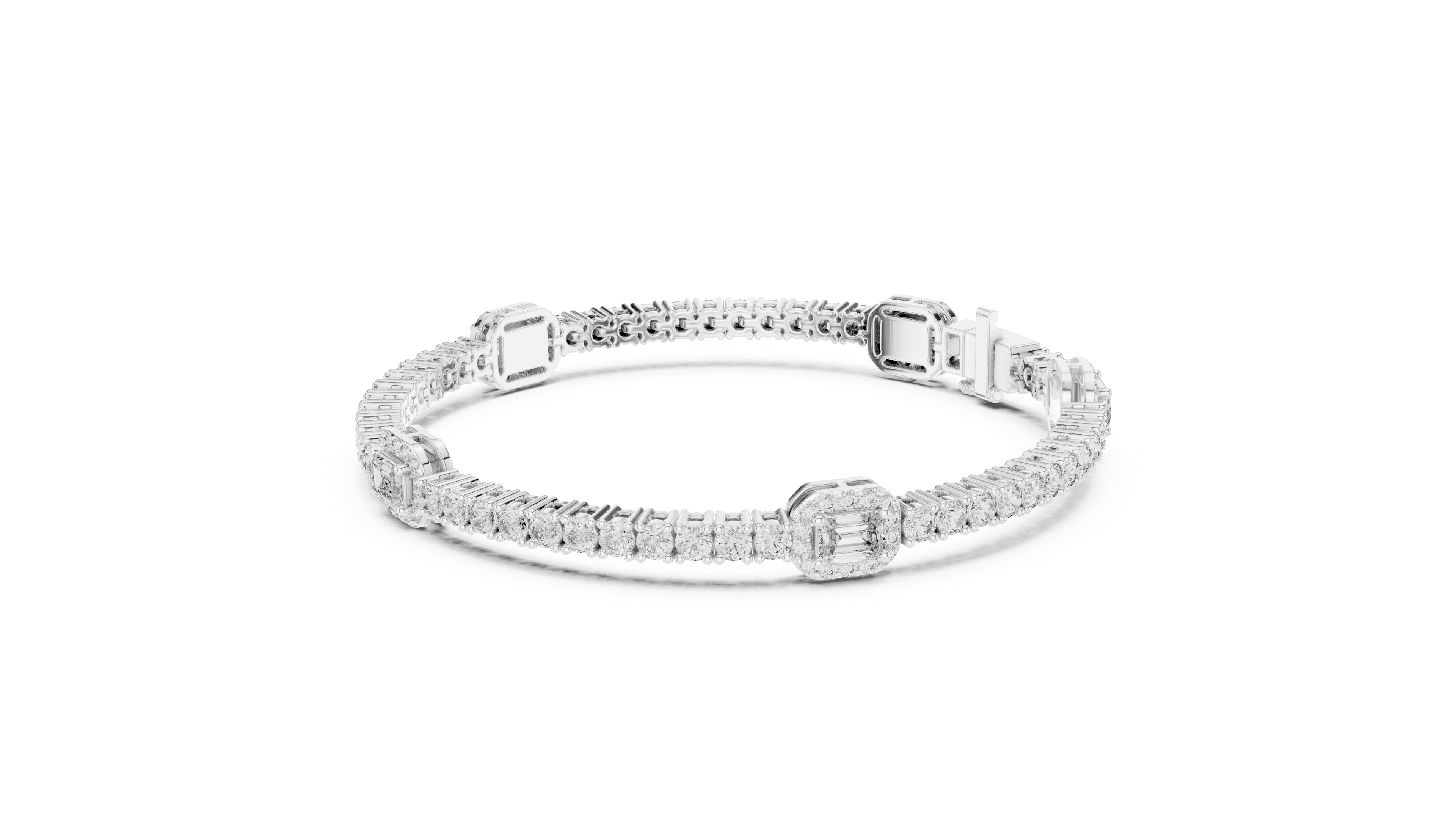 Top View: Emerald Cut Diamond Tennis Bracelet with Prong Setting in 14k White Gold - Lab Grown - Driona Jewels