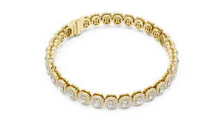 Flat Lay: Emerald Cut Diamond Tennis Bracelet with Prong Setting in 14k Yellow Gold - Lab Grown - Driona Jewels