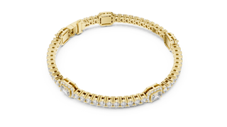 Top View: Emerald Cut Diamond Tennis Bracelet with Prong Setting in 14k Yellow Gold - Lab Grown - Driona Jewels