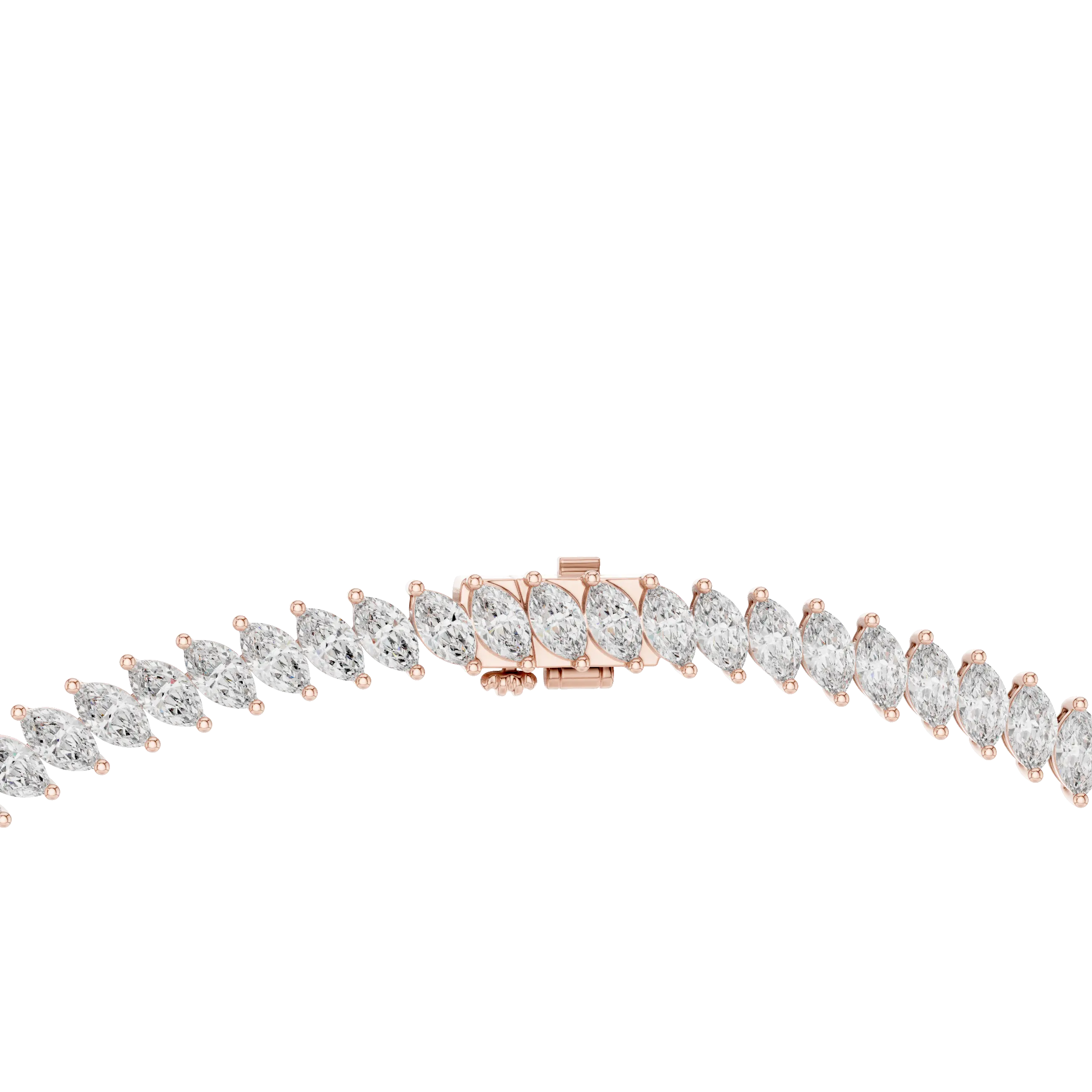 Top View: Marquise Diamond Tennis Bracelet with Prong Setting in 14k Rose Gold - Lab Grown - Driona Jewels
