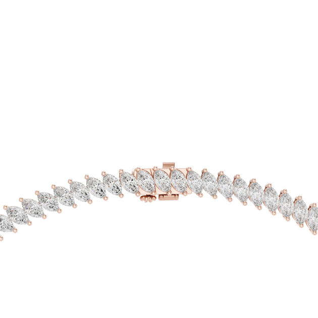 Top View: Marquise Diamond Tennis Bracelet with Prong Setting in 14k Rose Gold - Lab Grown - Driona Jewels