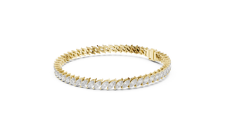 Flat Lay: Marquise Diamond Tennis Bracelet with Prong Setting in 14k Yellow Gold - Lab Grown - Driona Jewels