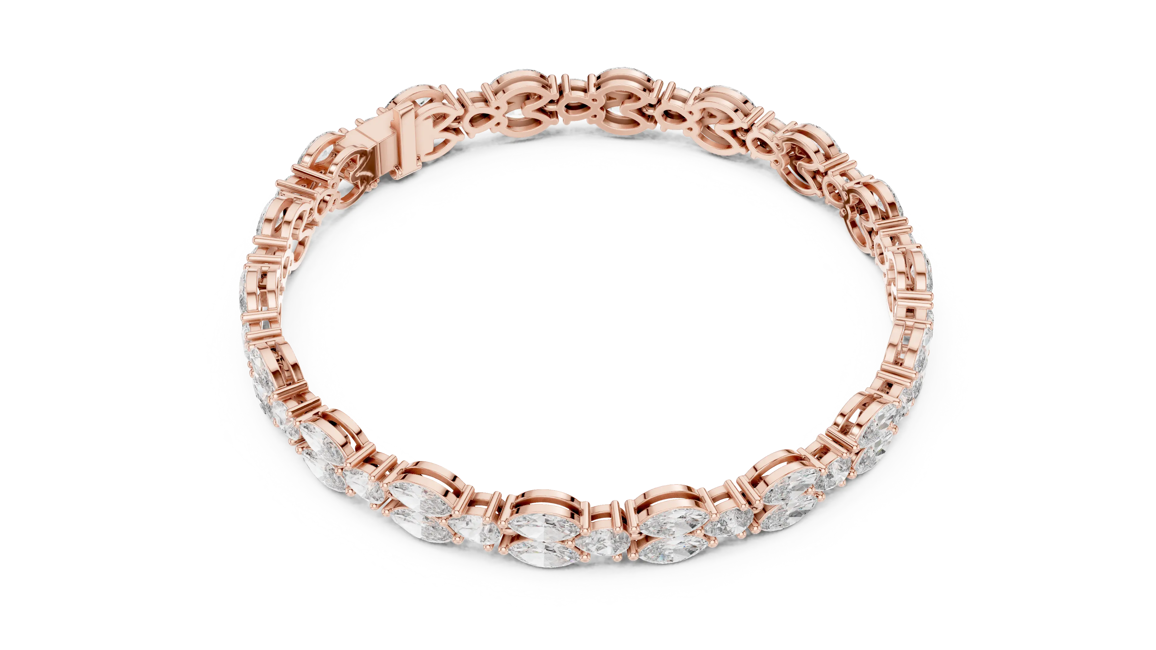 Top View: Oval Diamond Tennis Bracelet with Prong Setting in 14k Rose Gold - Lab Grown - Driona Jewels