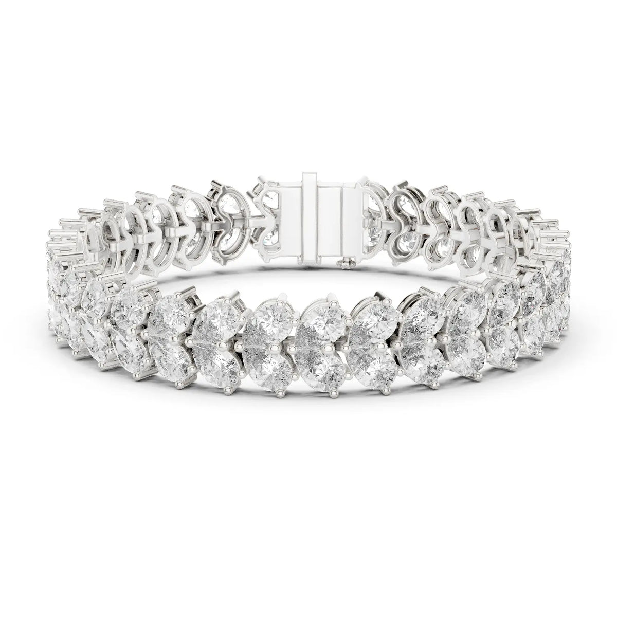 Front View: Oval Diamond Tennis Bracelet with Prong Setting in 14k White Gold - Lab Grown - Driona Jewels
