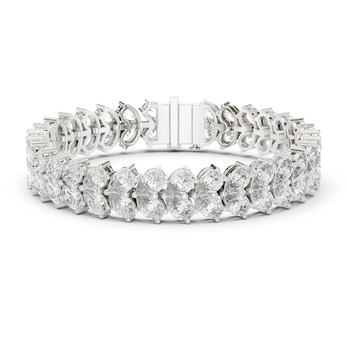 Front View: Oval Diamond Tennis Bracelet with Prong Setting in 14k White Gold - Lab Grown - Driona Jewels