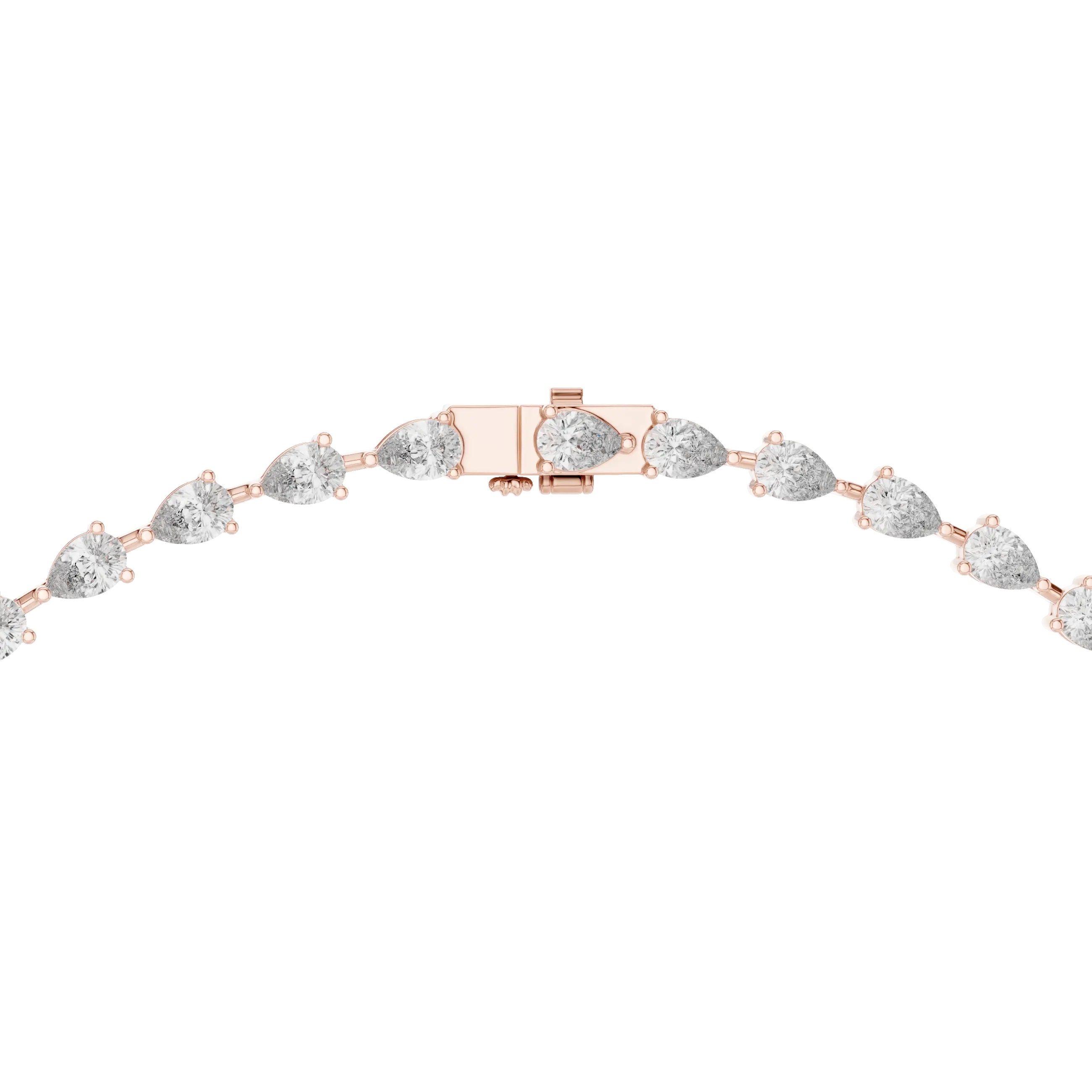 Front View: Pear Cut Diamond Tennis Bracelet with Prong Setting in 14k Rose Gold - Lab Grown - Driona Jewels