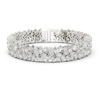 Front View: Pear Cut Diamond Tennis Bracelet with Prong Setting in 14k White Gold - Lab Grown - Driona Jewels