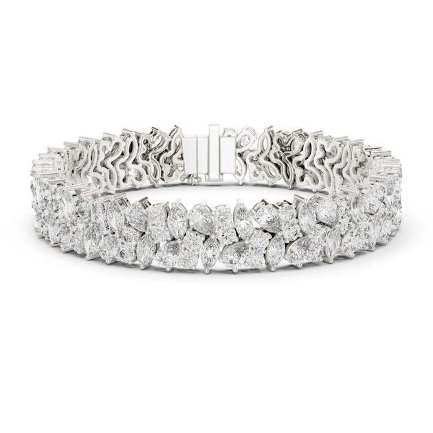 Front View: Pear Cut Diamond Tennis Bracelet with Prong Setting in 14k White Gold - Lab Grown - Driona Jewels
