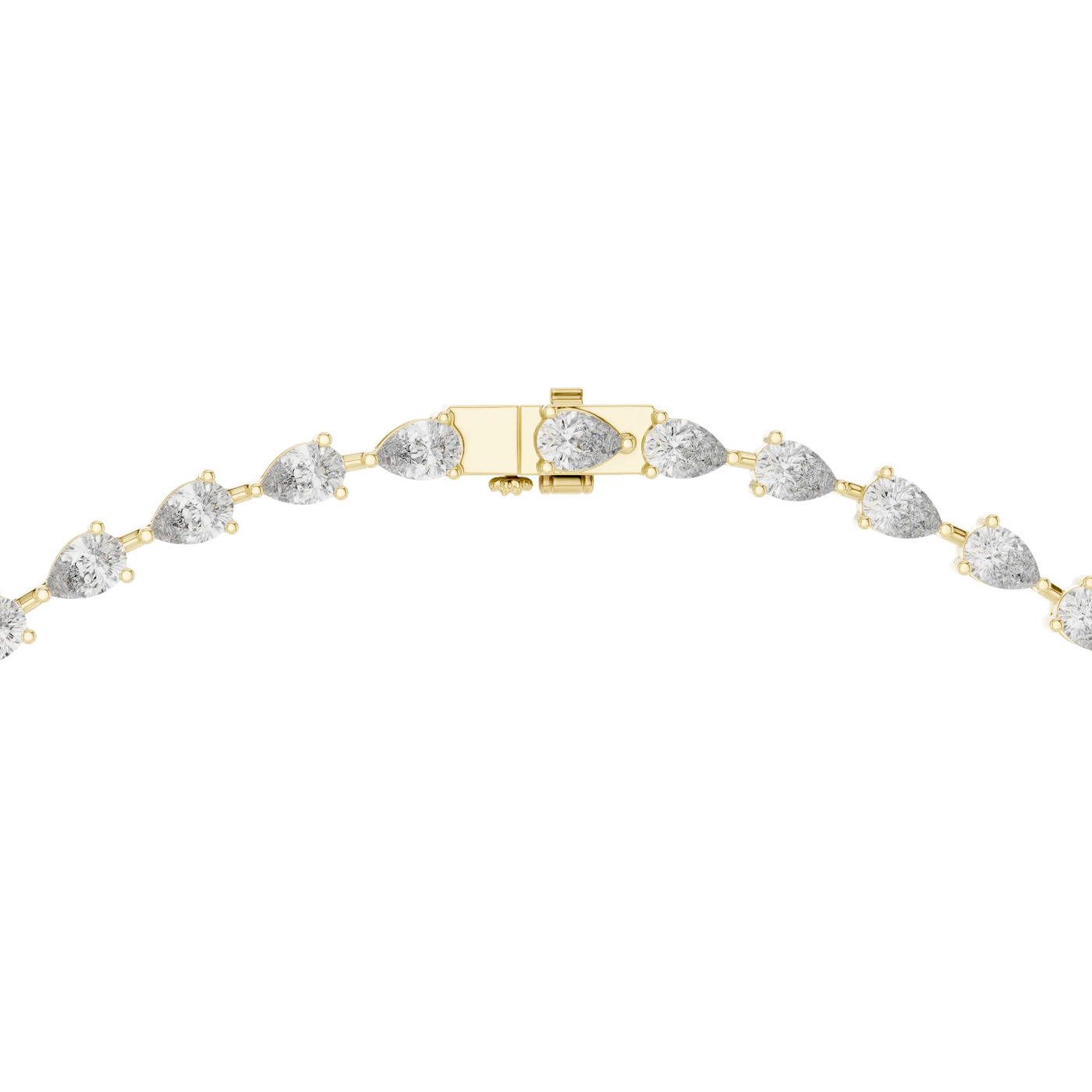 Front View: Pear Cut Diamond Tennis Bracelet with Prong Setting in 14k Yellow Gold - Lab Grown - Driona Jewels