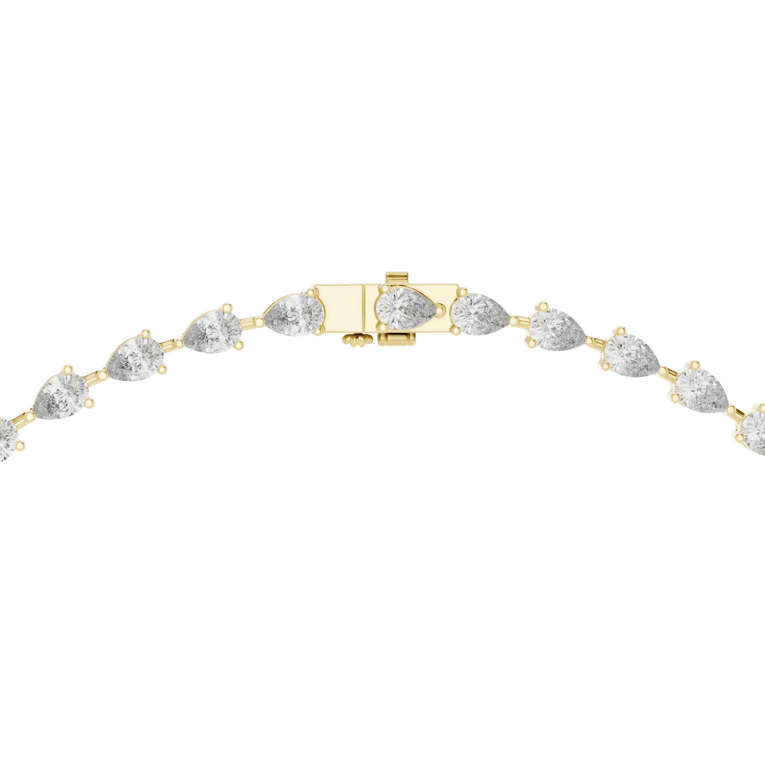 Front View: Pear Cut Diamond Tennis Bracelet with Prong Setting in 14k Yellow Gold - Lab Grown - Driona Jewels