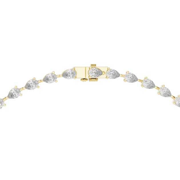 Front View: Pear Cut Diamond Tennis Bracelet with Prong Setting in 14k Yellow Gold - Lab Grown - Driona Jewels