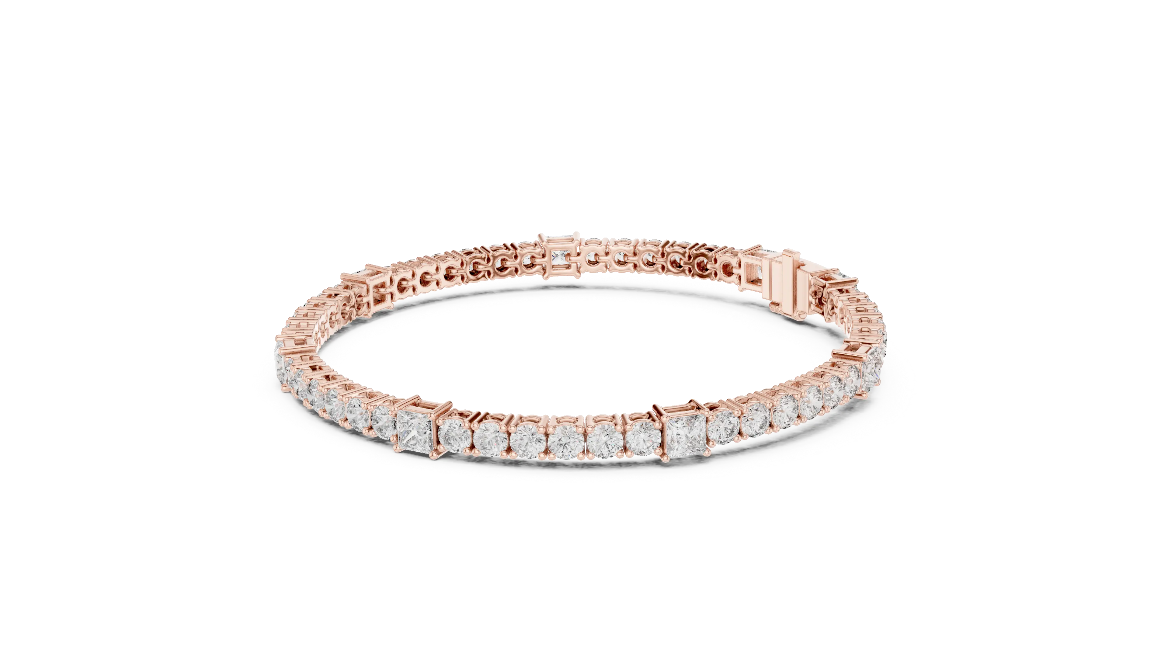 Top View: Princess Cut Diamond Tennis Bracelet with Prong Setting in 14k Rose Gold - Lab Grown - Driona Jewels