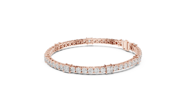Top View: Princess Cut Diamond Tennis Bracelet with Prong Setting in 14k Rose Gold - Lab Grown - Driona Jewels