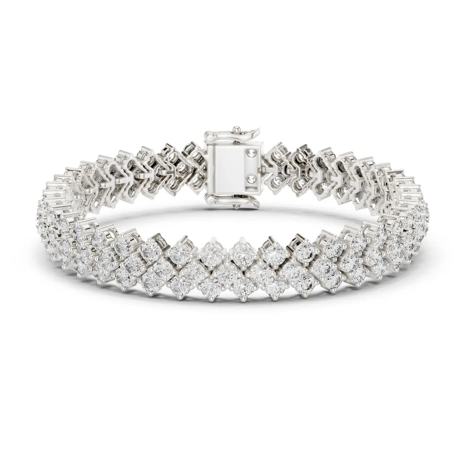 Front View: Princess Cut Diamond Tennis Bracelet with Prong Setting in 14k White Gold - Lab Grown - Driona Jewels