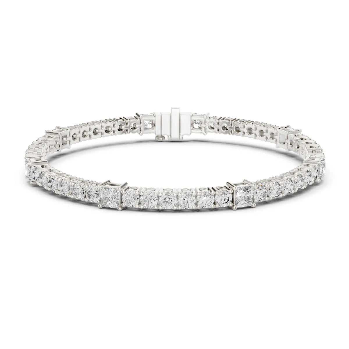 Front View: Princess Cut Diamond Tennis Bracelet with Prong Setting in 14k White Gold - Lab Grown - Driona Jewels