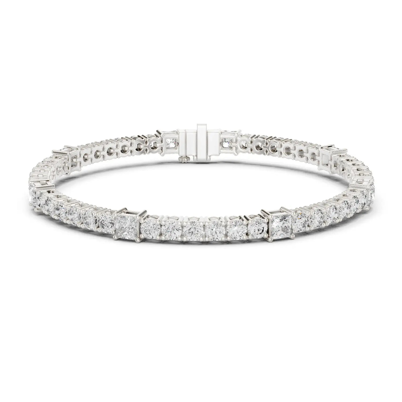 Front View: Princess Cut Diamond Tennis Bracelet with Prong Setting in 14k White Gold - Lab Grown - Driona Jewels