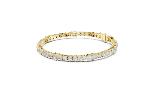 Front View: Princess Cut Diamond Tennis Bracelet with Prong Setting in 14k Yellow Gold - Lab Grown - Driona Jewels