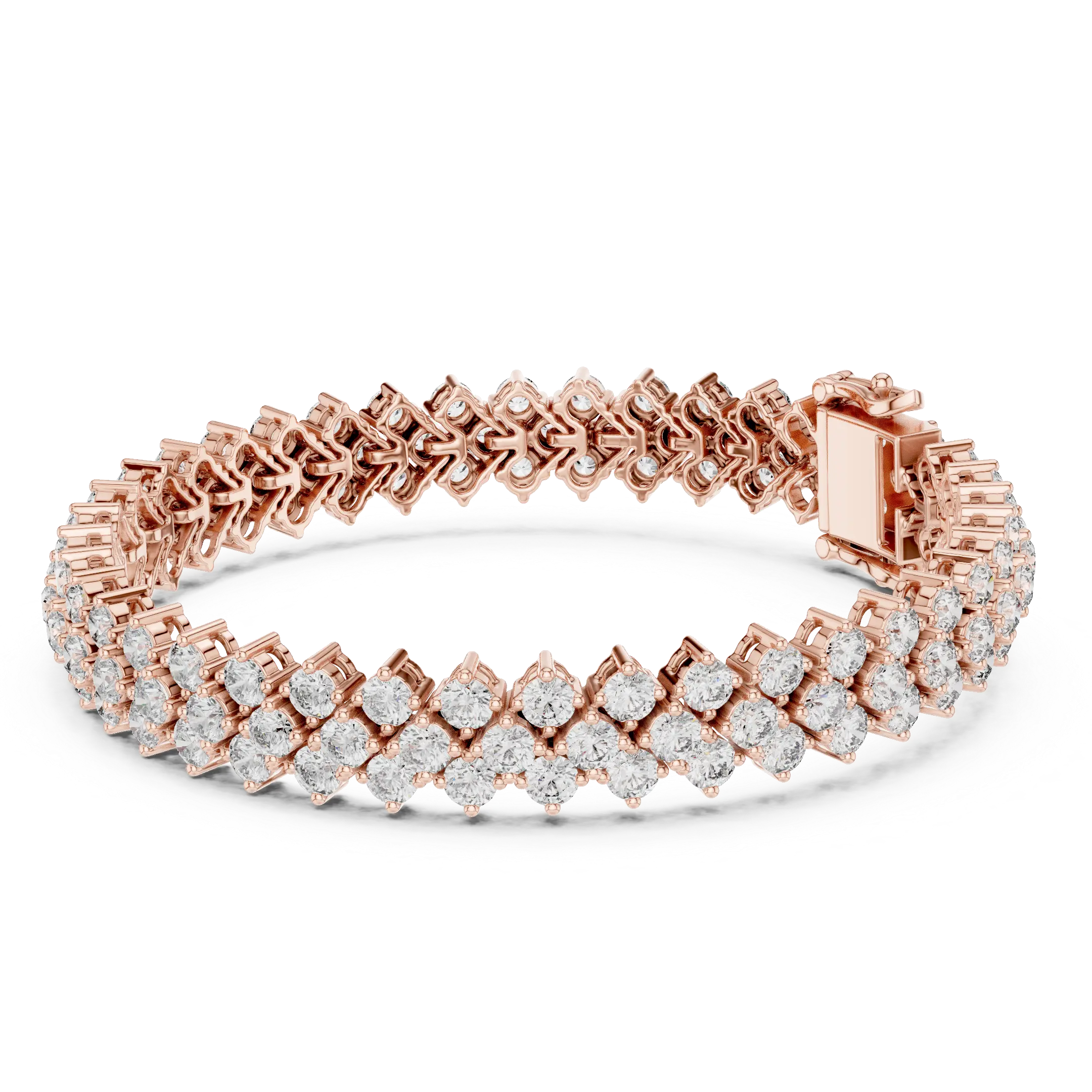 Flat Lay: Round Diamond Tennis Bracelet with Prong Setting in 14k Rose Gold - Lab Grown - Driona Jewels