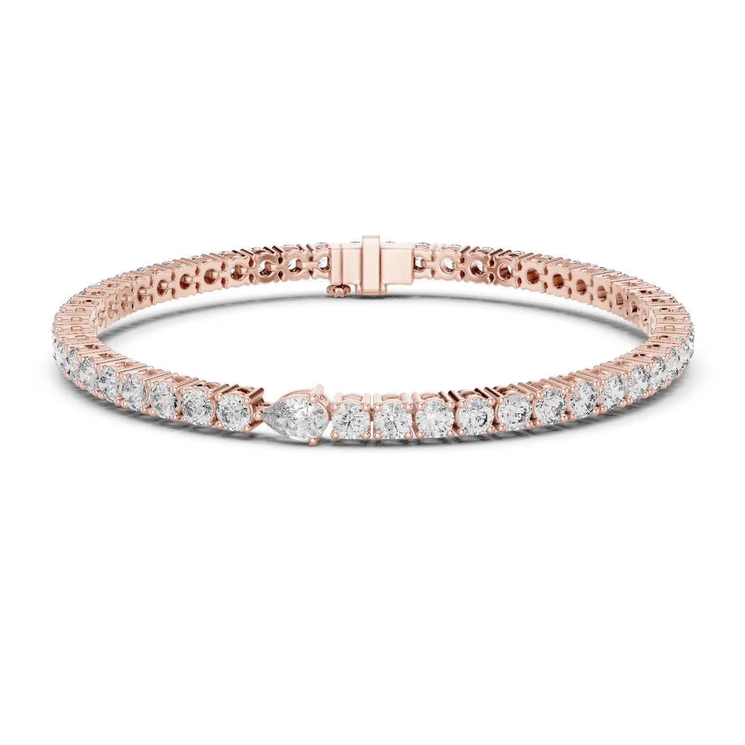 Front View: Round Diamond Tennis Bracelet with Prong Setting in 14k Rose Gold - Lab Grown - Driona Jewels