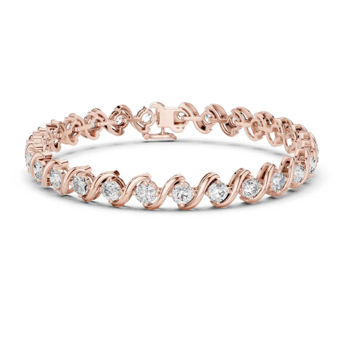 Front View: Round Diamond Tennis Bracelet with Prong Setting in 14k Rose Gold - Lab Grown - Driona Jewels