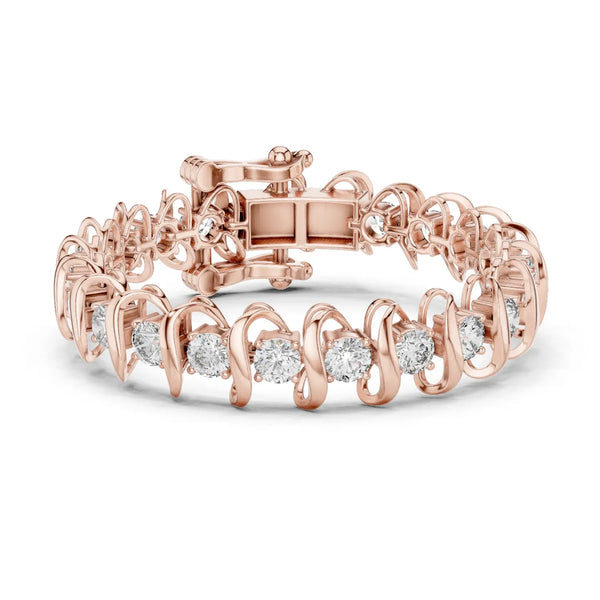 Three-quarter View: Round Diamond Tennis Bracelet with Prong Setting in 14k Rose Gold - Lab Grown - Driona Jewels