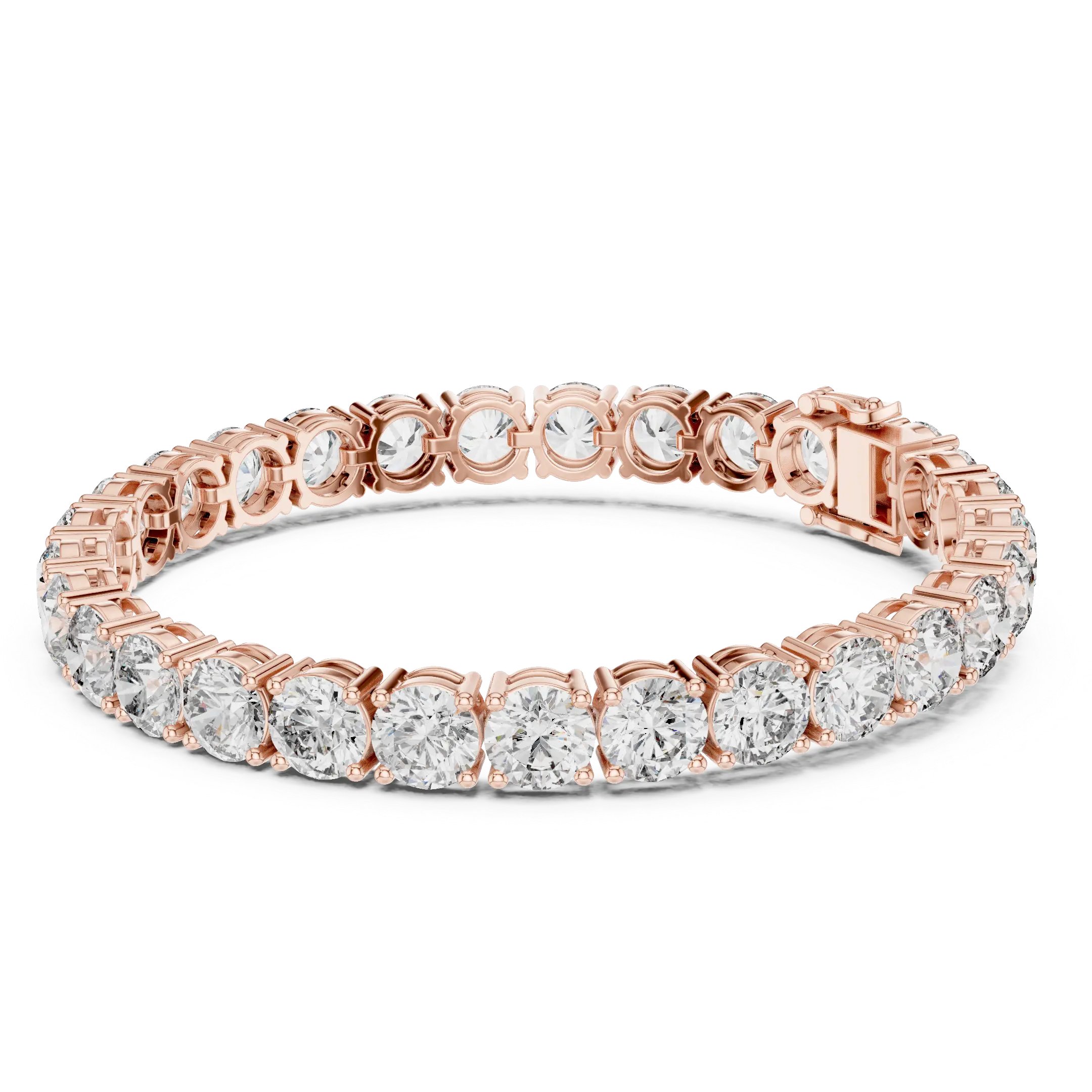 Top View: Round Diamond Tennis Bracelet with Prong Setting in 14k Rose Gold - Lab Grown - Driona Jewels