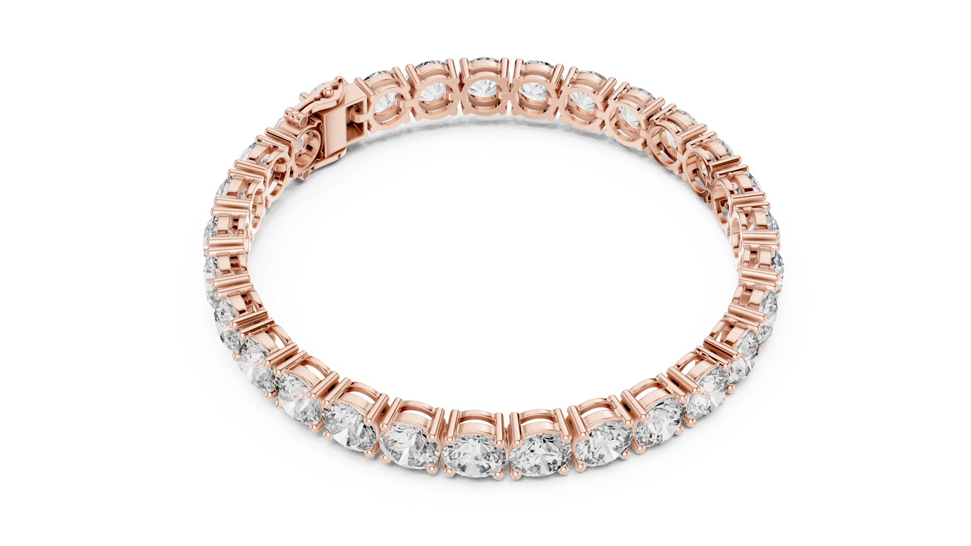 Top View: Round Diamond Tennis Bracelet with Prong Setting in 14k Rose Gold - Lab Grown - Driona Jewels