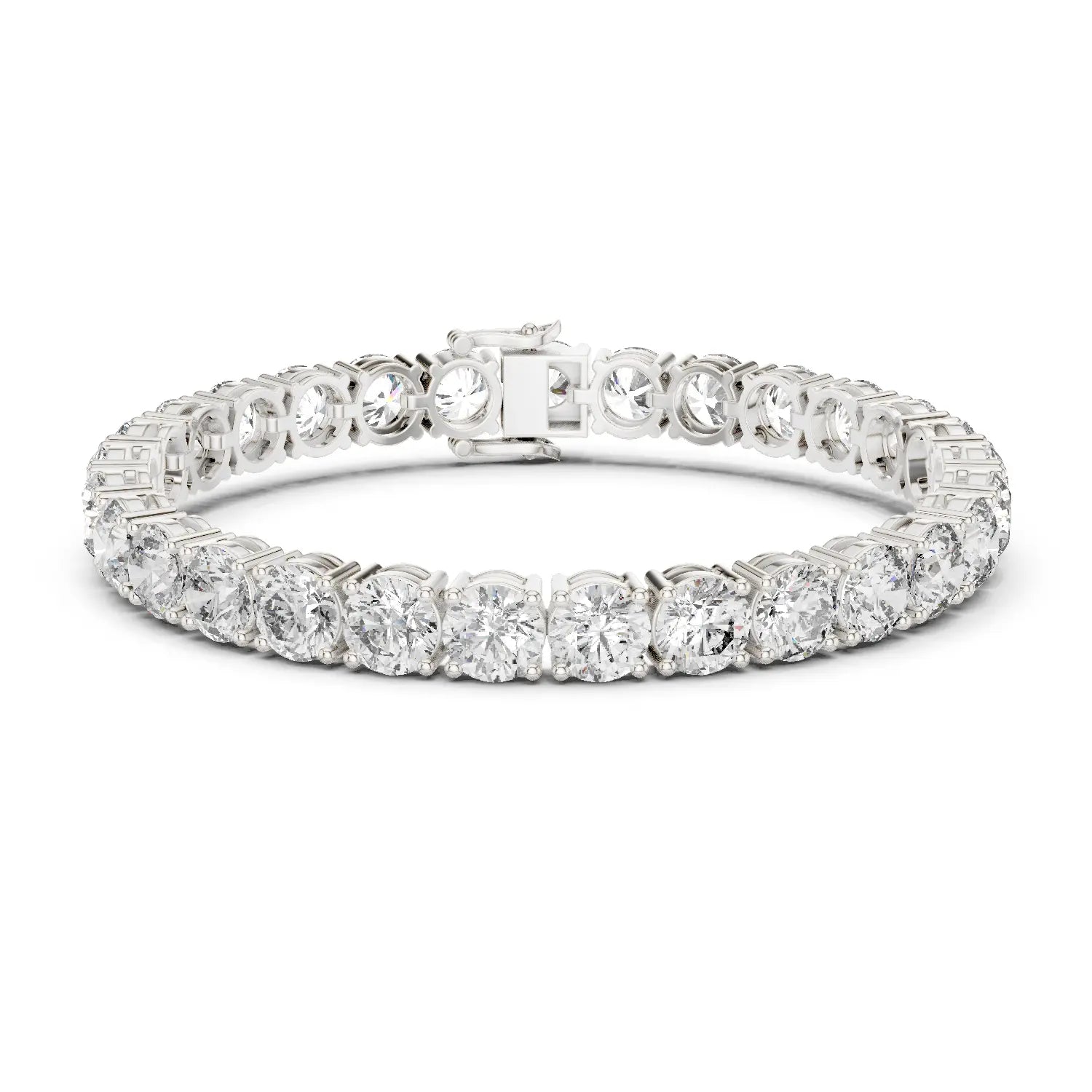 Front View: Round Diamond Tennis Bracelet with Prong Setting in 14k White Gold - Lab Grown - Driona Jewels