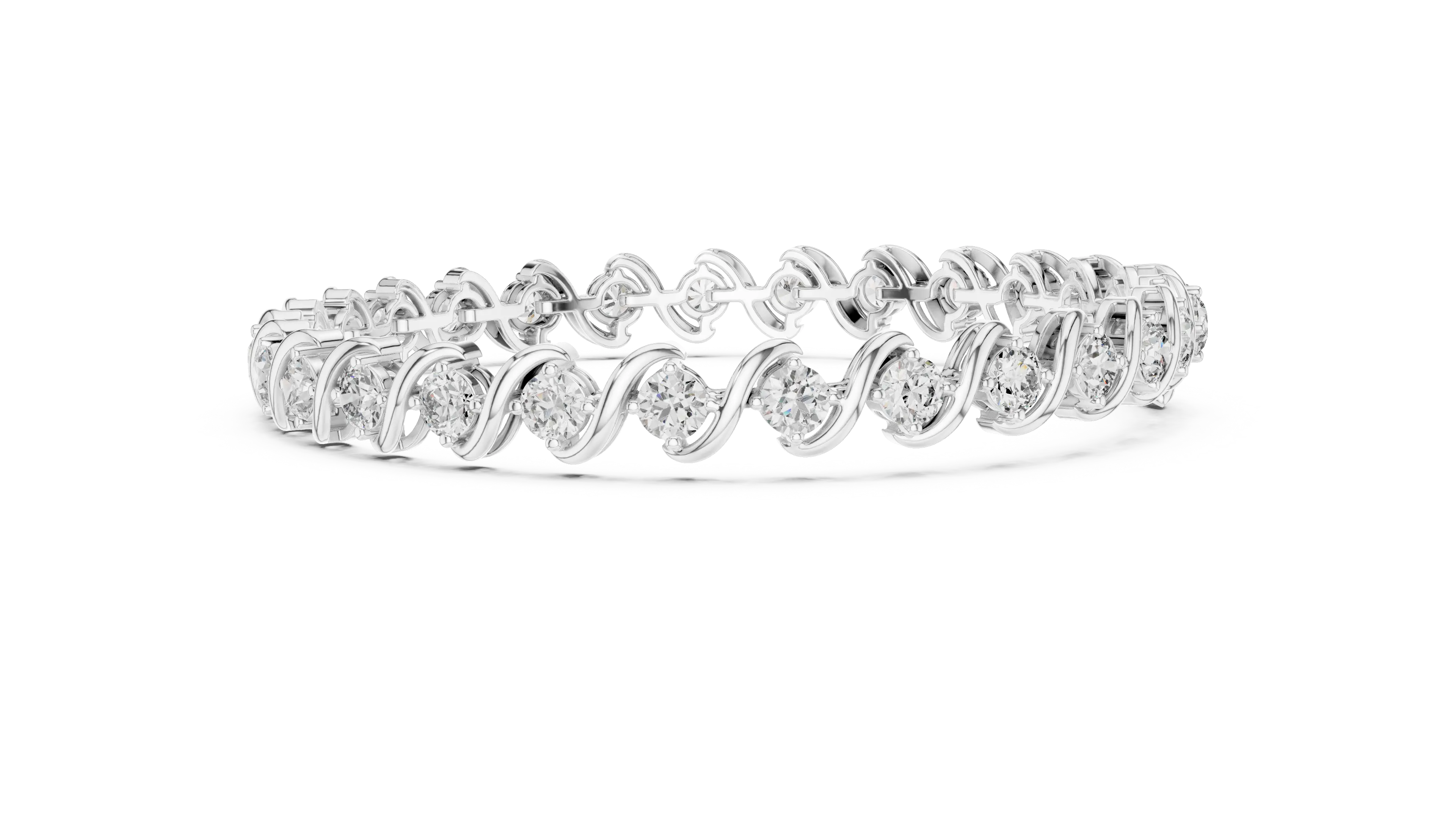 Front View: Round Diamond Tennis Bracelet with Prong Setting in 14k White Gold - Lab Grown - Driona Jewels