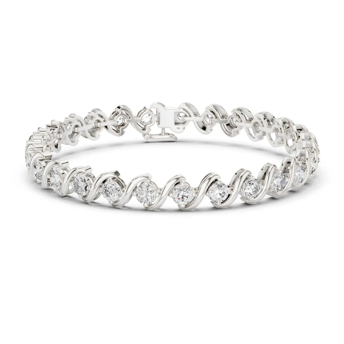 Front View: Round Diamond Tennis Bracelet with Prong Setting in 14k White Gold - Lab Grown - Driona Jewels