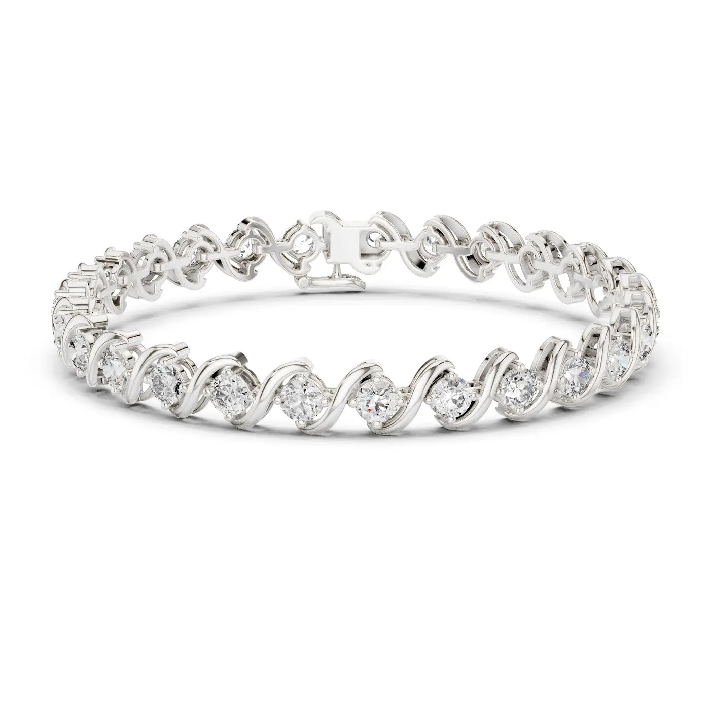 Front View: Round Diamond Tennis Bracelet with Prong Setting in 14k White Gold - Lab Grown - Driona Jewels