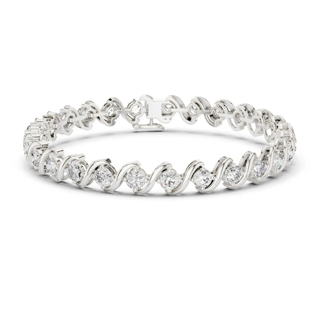 Front View: Round Diamond Tennis Bracelet with Prong Setting in 14k White Gold - Lab Grown - Driona Jewels