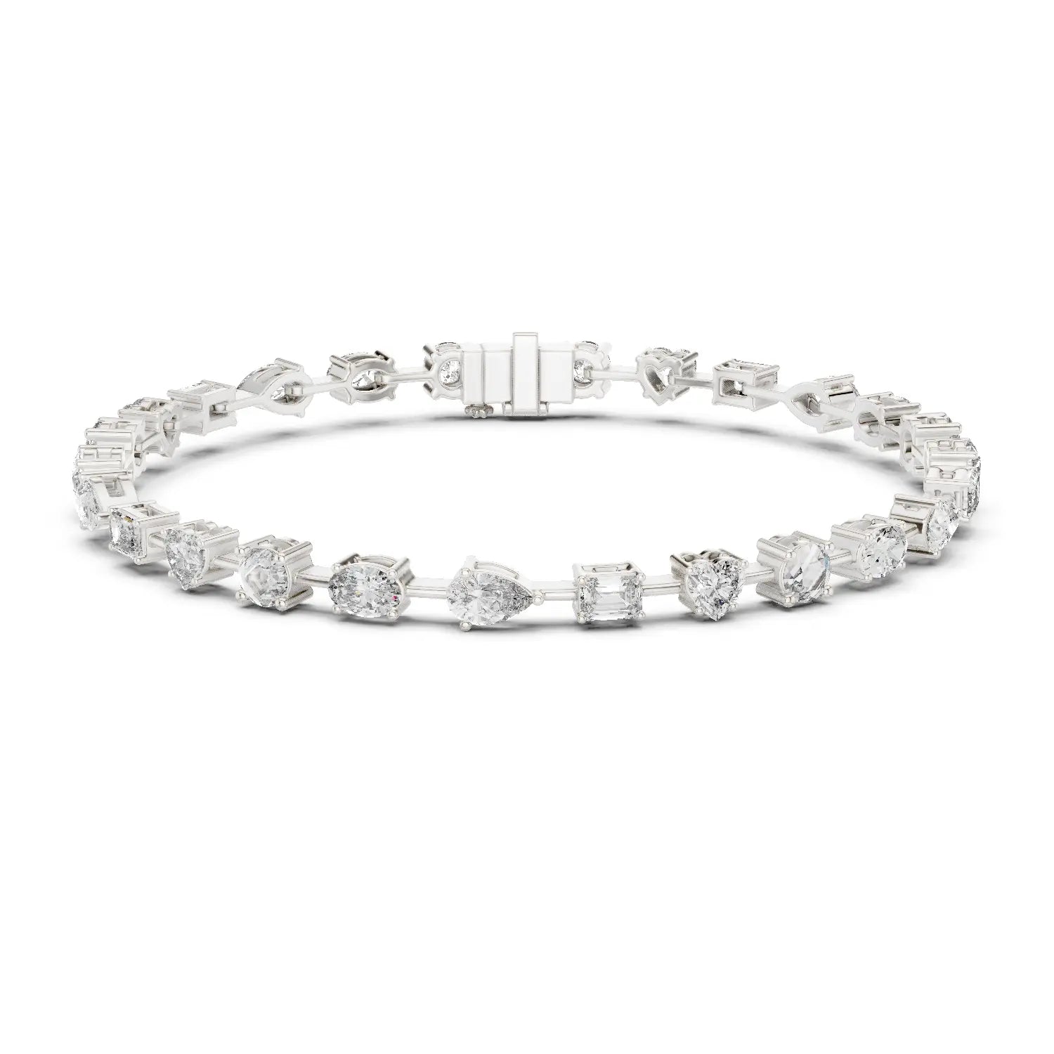 Front View: Round Diamond Tennis Bracelet with Prong Setting in 14k White Gold - Lab Grown - Driona Jewels