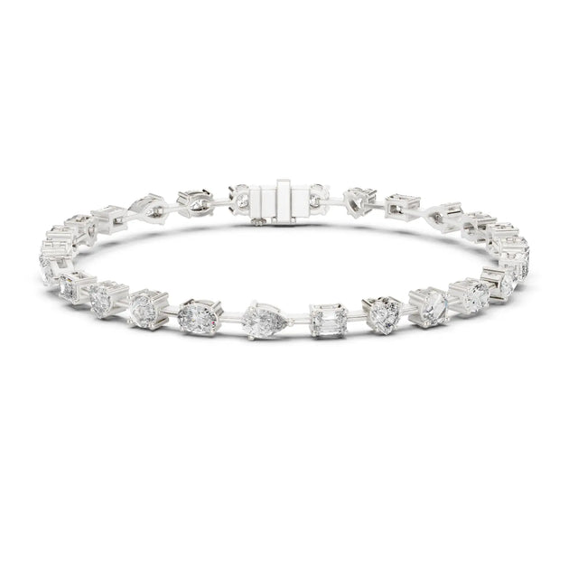 Front View: Round Diamond Tennis Bracelet with Prong Setting in 14k White Gold - Lab Grown - Driona Jewels