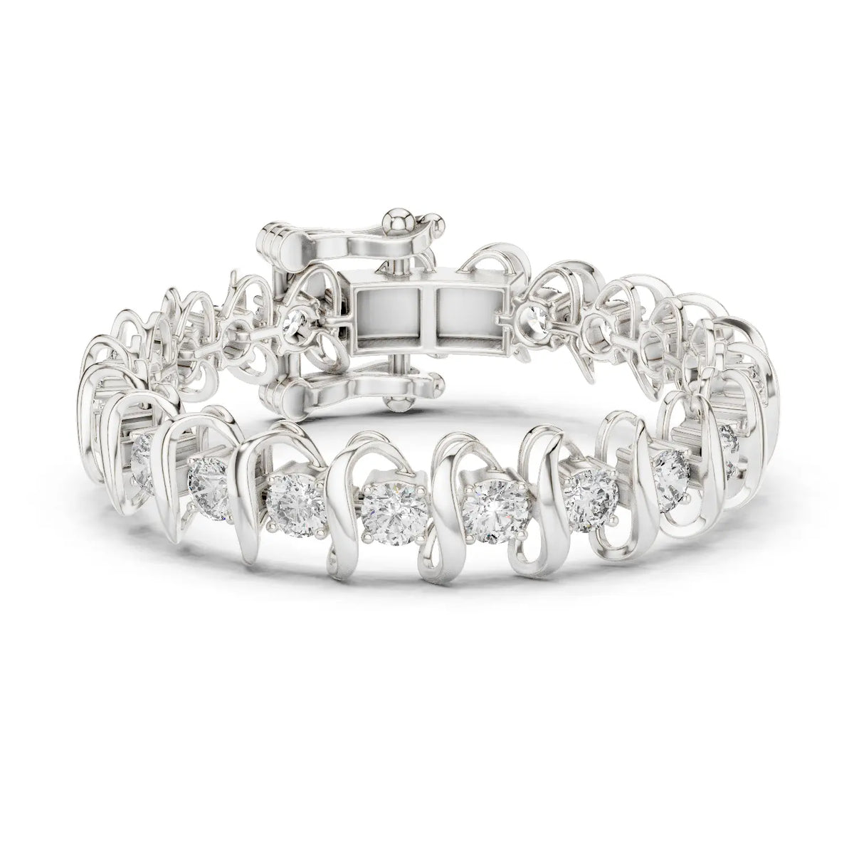 Front View: Round Diamond Tennis Bracelet with Prong Setting in 14k White Gold - Lab Grown - Driona Jewels