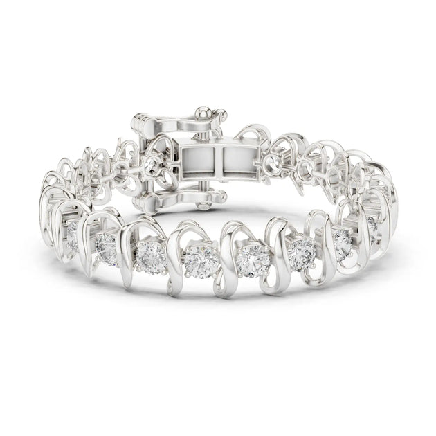 Front View: Round Diamond Tennis Bracelet with Prong Setting in 14k White Gold - Lab Grown - Driona Jewels