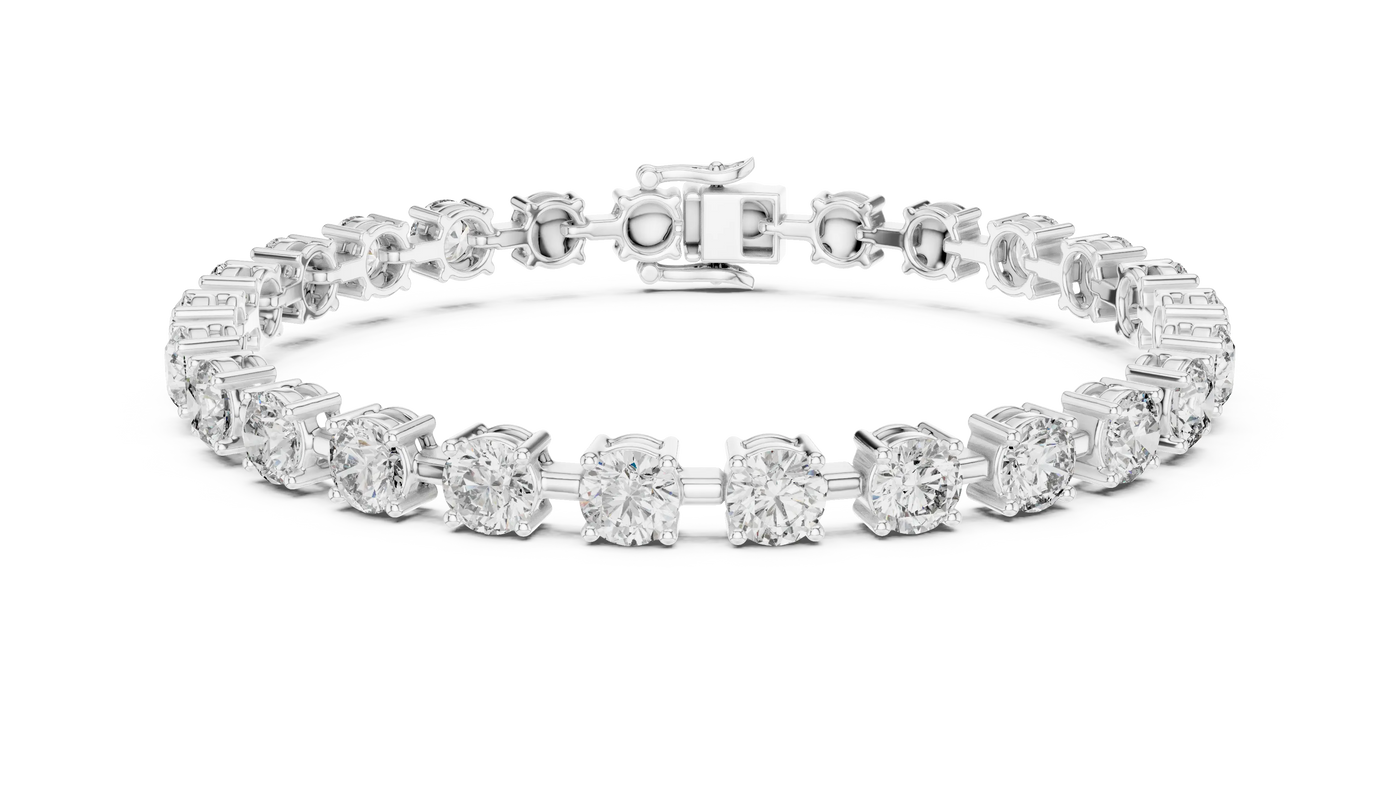 Front View: Round Diamond Tennis Bracelet with Prong Setting in 14k White Gold - Lab Grown - Driona Jewels
