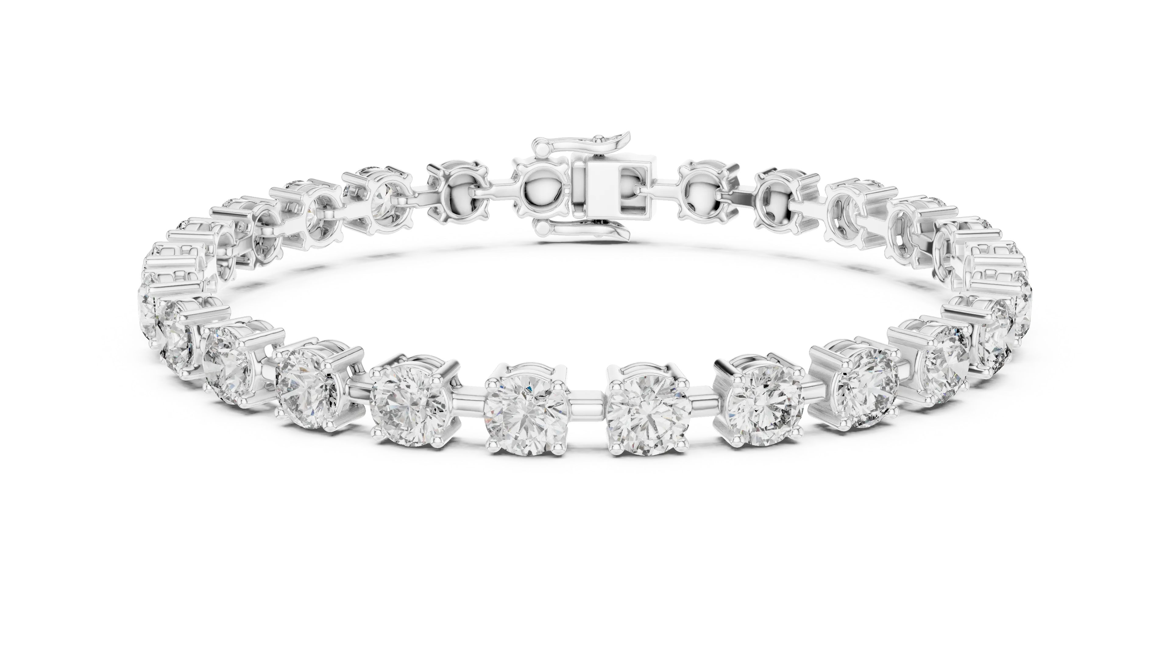 Front View: Round Diamond Tennis Bracelet with Prong Setting in 14k White Gold - Lab Grown - Driona Jewels
