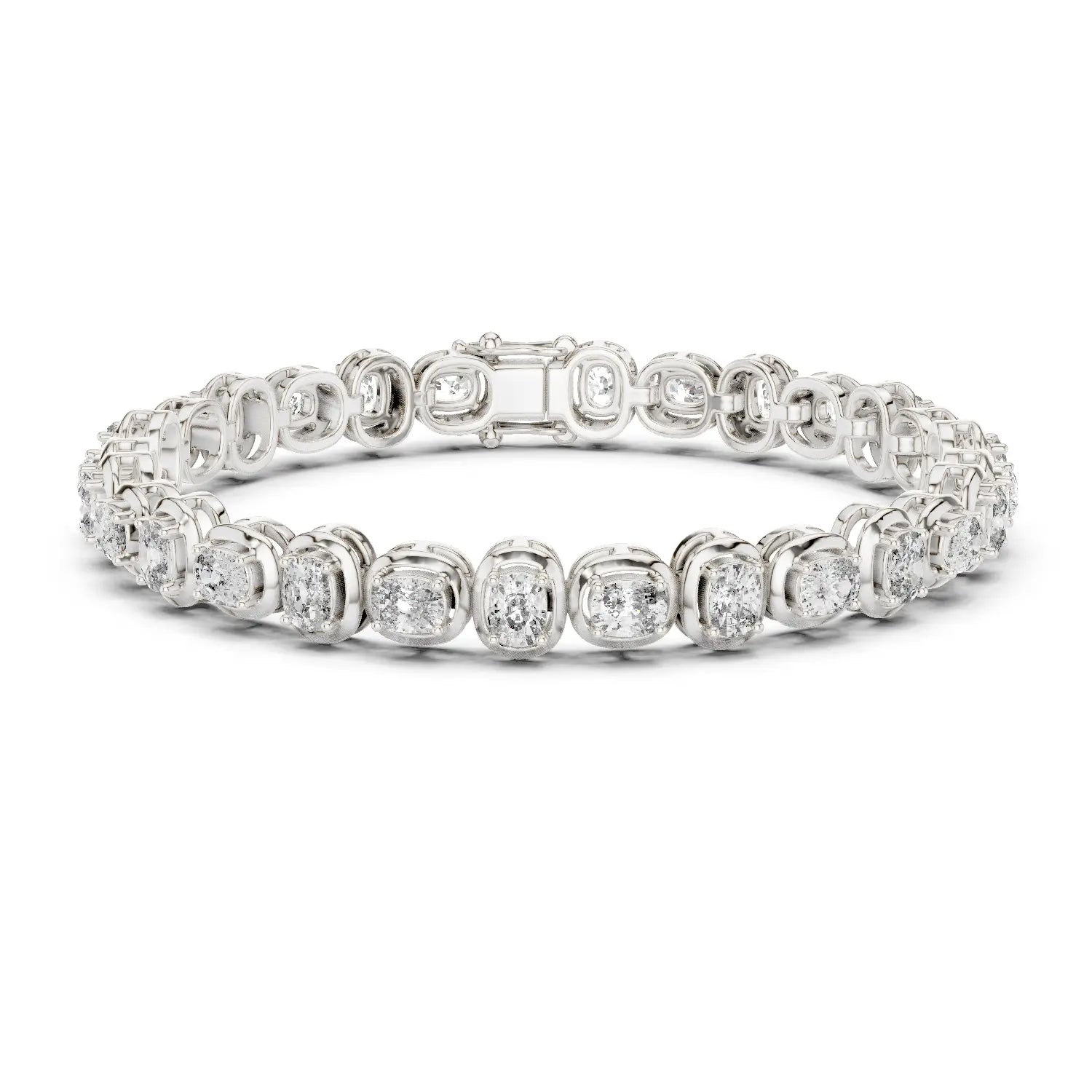 Front View: Round Diamond Tennis Bracelet with Prong Setting in 14k White Gold - Lab Grown - Driona Jewels