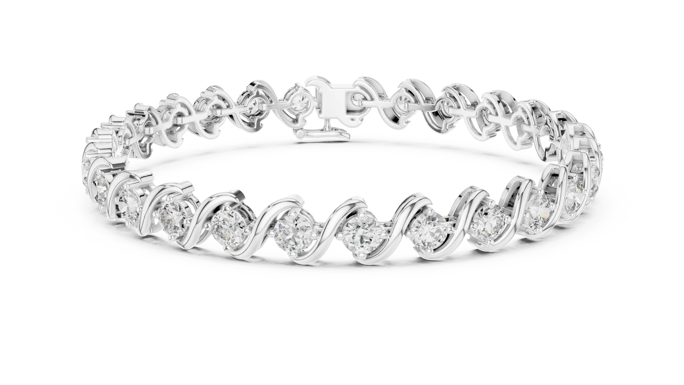 Front View: Round Diamond Tennis Bracelet with Prong Setting in 14k White Gold - Lab Grown - Driona Jewels