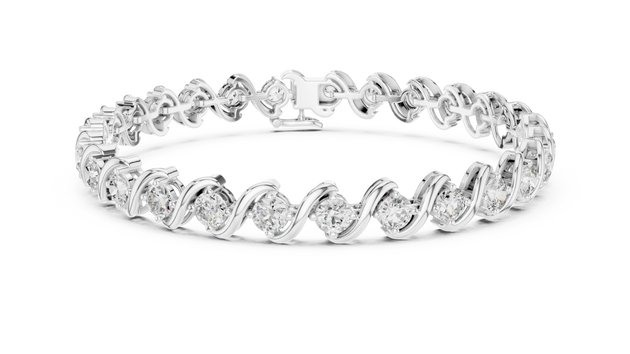 Front View: Round Diamond Tennis Bracelet with Prong Setting in 14k White Gold - Lab Grown - Driona Jewels