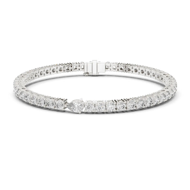 Front View: Round Diamond Tennis Bracelet with Prong Setting in 14k White Gold - Lab Grown - Driona Jewels