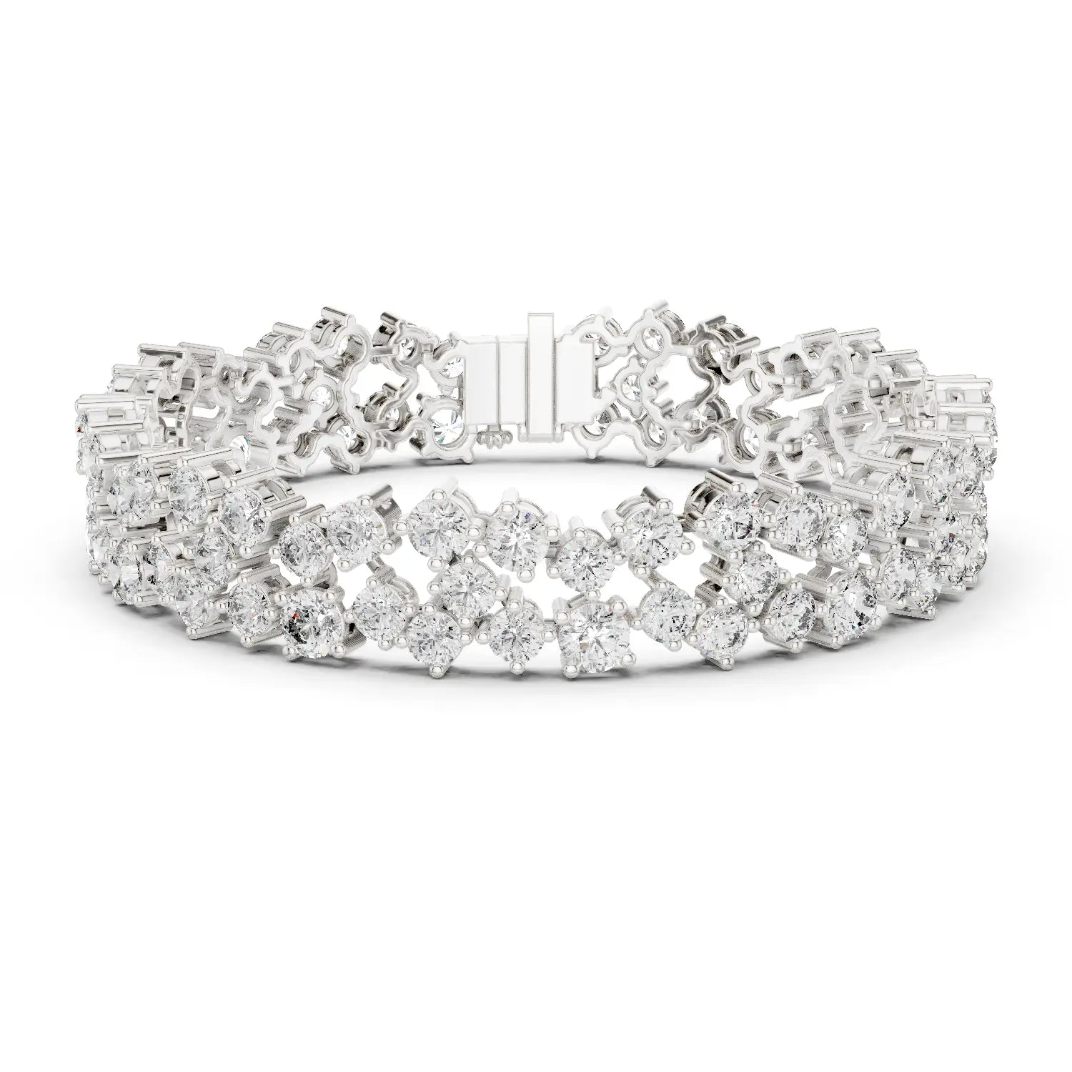 Front View: Round Diamond Tennis Bracelet with Prong Setting in 14k White Gold - Lab Grown - Driona Jewels
